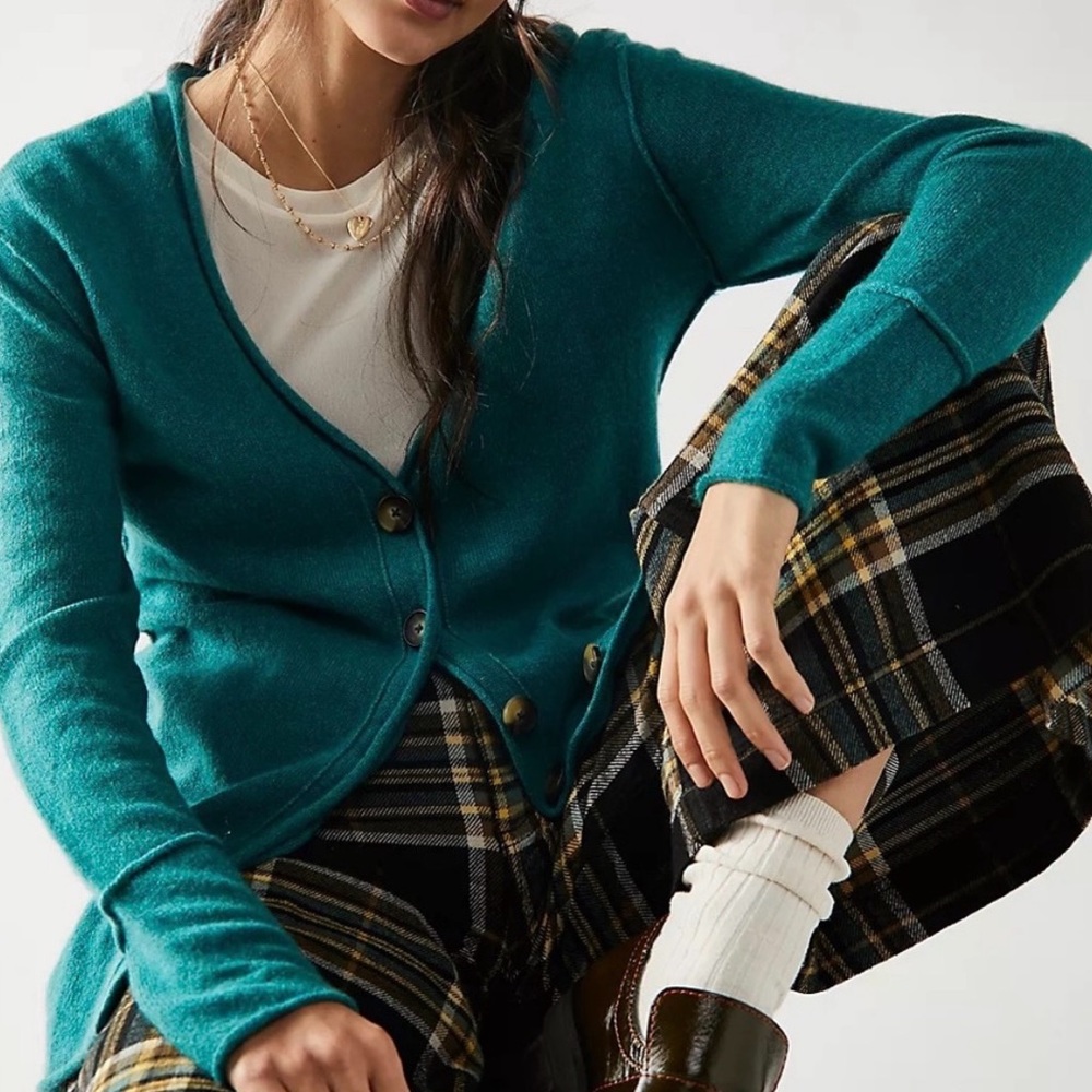 Free People Wear It Well XS & Med Green Super Soft Button Cardi Cardigan Sweater